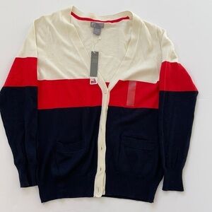 NWT JCP cashmere blend vneck colorblock cardigan L